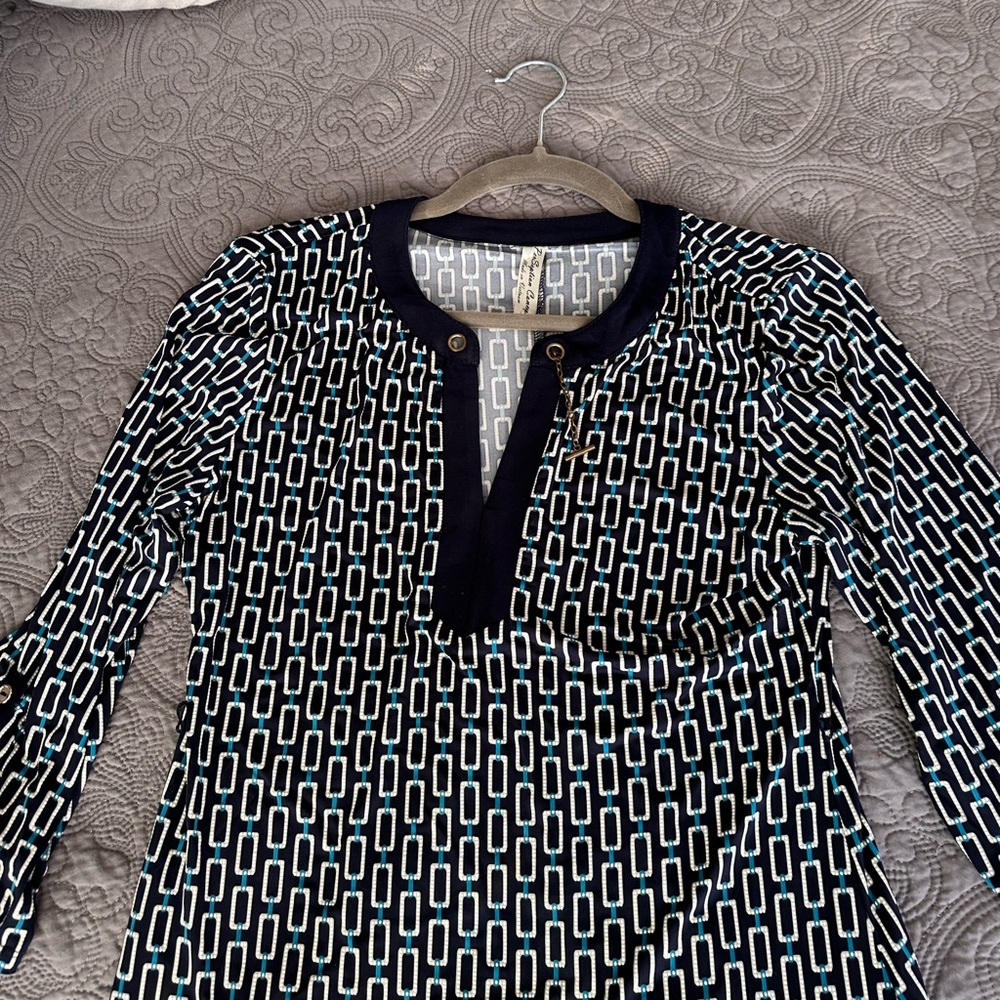 Perceptions Black and White Graphic Dress with 3/4 Sleeves